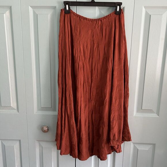 Salaam Burnt Orange Boho Maxi Skirt M/L Elastic Waist Whimsigoth Goblincore - Picture 9 of 11